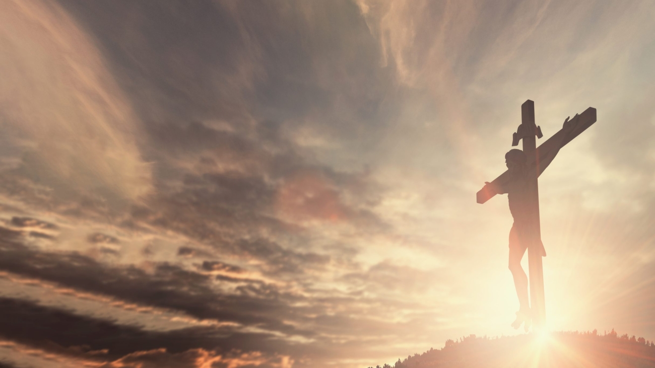 Jesus christ crucifix cross on heaven sunrise concept christmas catholic religion, forgiving christian worship god, happy easter day, praying praise good friday sunrise background, bible gospel sunday