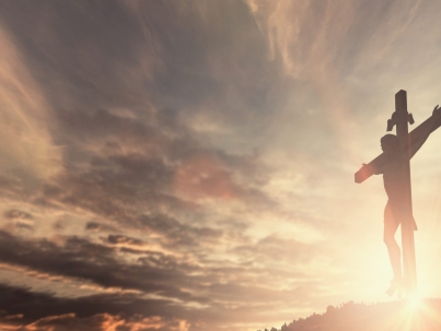 Jesus christ crucifix cross on heaven sunrise concept christmas catholic religion, forgiving christian worship god, happy easter day, praying praise good friday sunrise background, bible gospel sunday